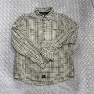 Wrangler Shirt Mens Large Plaid Beige Outdoor Series Hiking Vented Comfort SZ XL